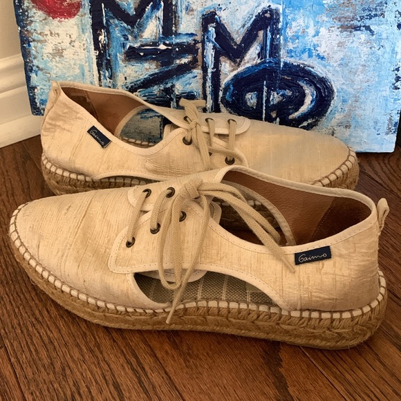 Gaimo Handmade Espadrilles Cream Textured Silk and Leather Sz 40 - Picture 10 of 12